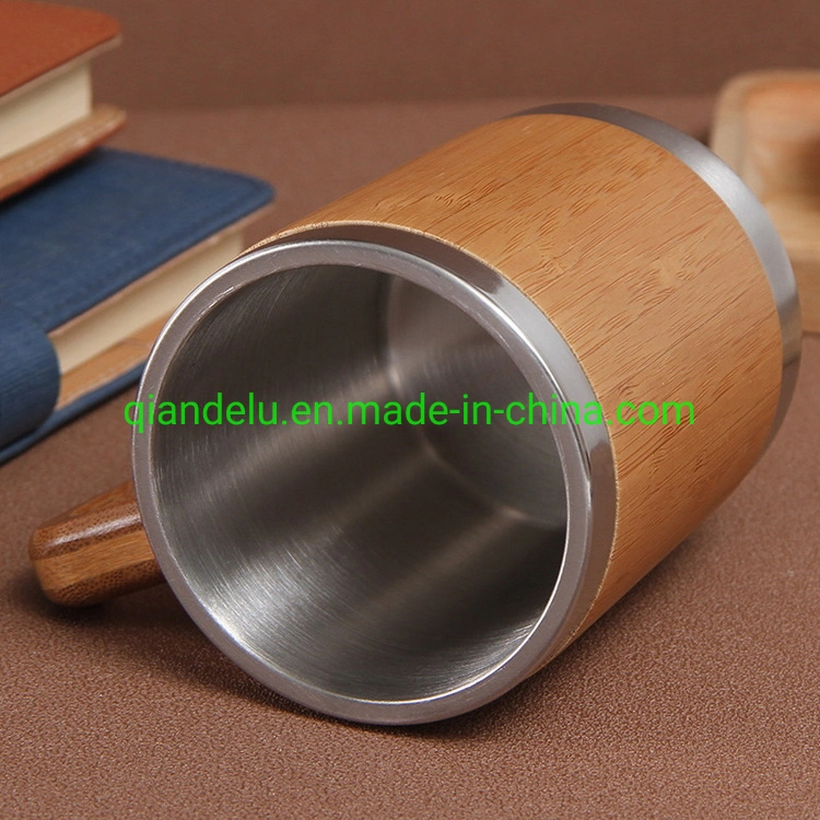 Customize Stainless Steel Double Wall Bamboo Cup Vacuum Eco-Friendly Wooden Bamboo Coffee Thermoes Mugs with Lid