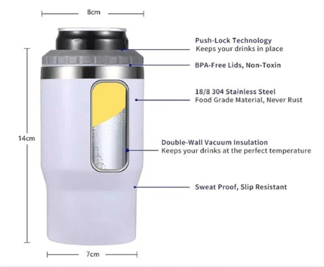 4 in 1 Double Wall Stainless Steel Vacuum Insulated Tumbler Can Cooler
