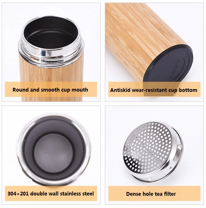 300ml Bamboo Shell Stainless Steel Drinkingware Vacuum Coffee Tea Water Cup Mug