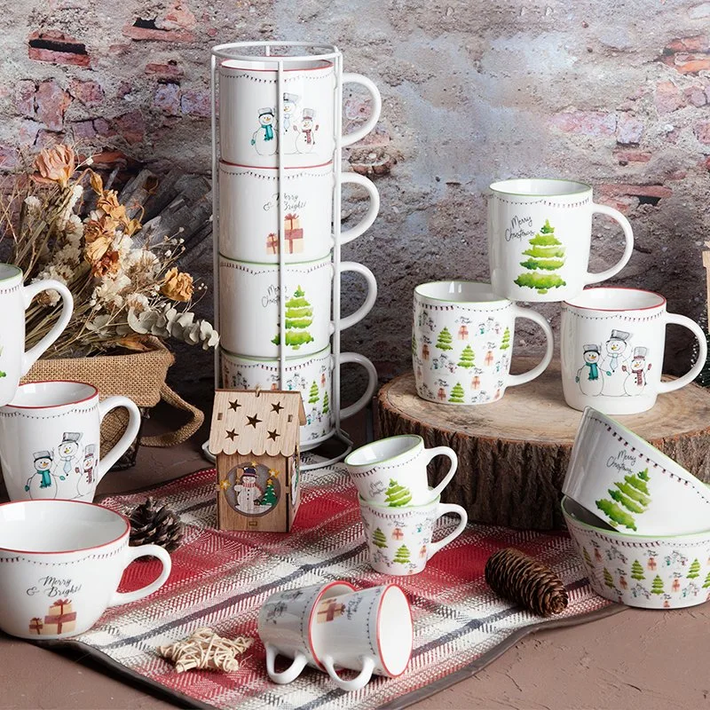 New Bone China 12oz Christmas Coffee Mug Cup Bowl Stackable Mug for Promotion