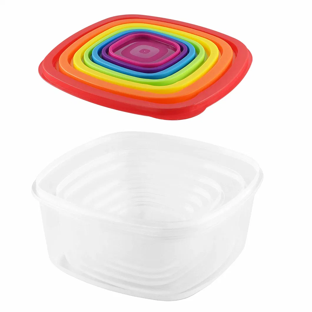 7PCS/14PCS PP Material Plastic Food Storage Container with Rainbow Lids
