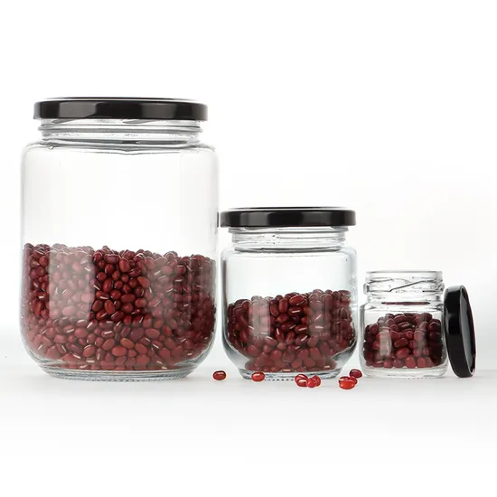 45ml 100ml 240ml 350ml 500ml 750ml 1000ml Customized Food Grade Empty Clear Round Glass Jar with Various Colors of Metal Lids 