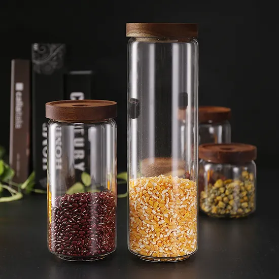 45ml 600ml Glass Storage Wood Lid Glass Jar 