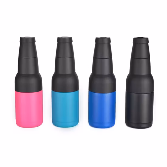 Double Walled Insulated Cooler &amp;Travel Mug Holder 14oz 4 in 1 Stainless Steel Can Cooler Beer Bottle Insulator with 2 Lids,