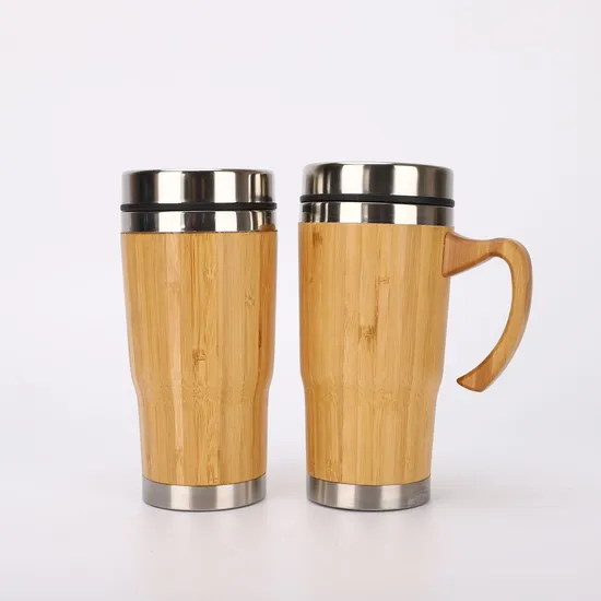300ml Bamboo Shell Thermal Tumbler Stainless Steel Coffee Vacuum Travel Cup Mug with Handle 