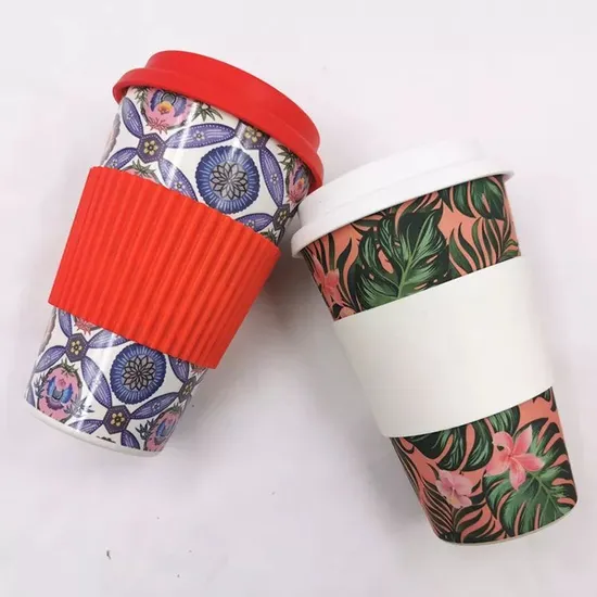Aveco Biodegradable Bamboo Fiber Takeaway Coffee Cups Mugs for Milk Coffee Juice 