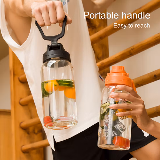 Wholesale Sports High Borosilicate Glass Large Capacity Straw Water Bottle