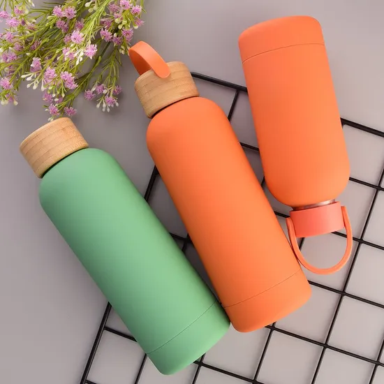 Outdoor Reusable Drinking Stainless Steel Vacuum Insulated Water Bottle with Bamboo Lid 