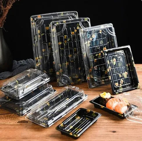 Various Types Sushi Tray with Lid Sashimi Platter Salad Fruit Plastic Food Packaging Box Customized Wholesale 